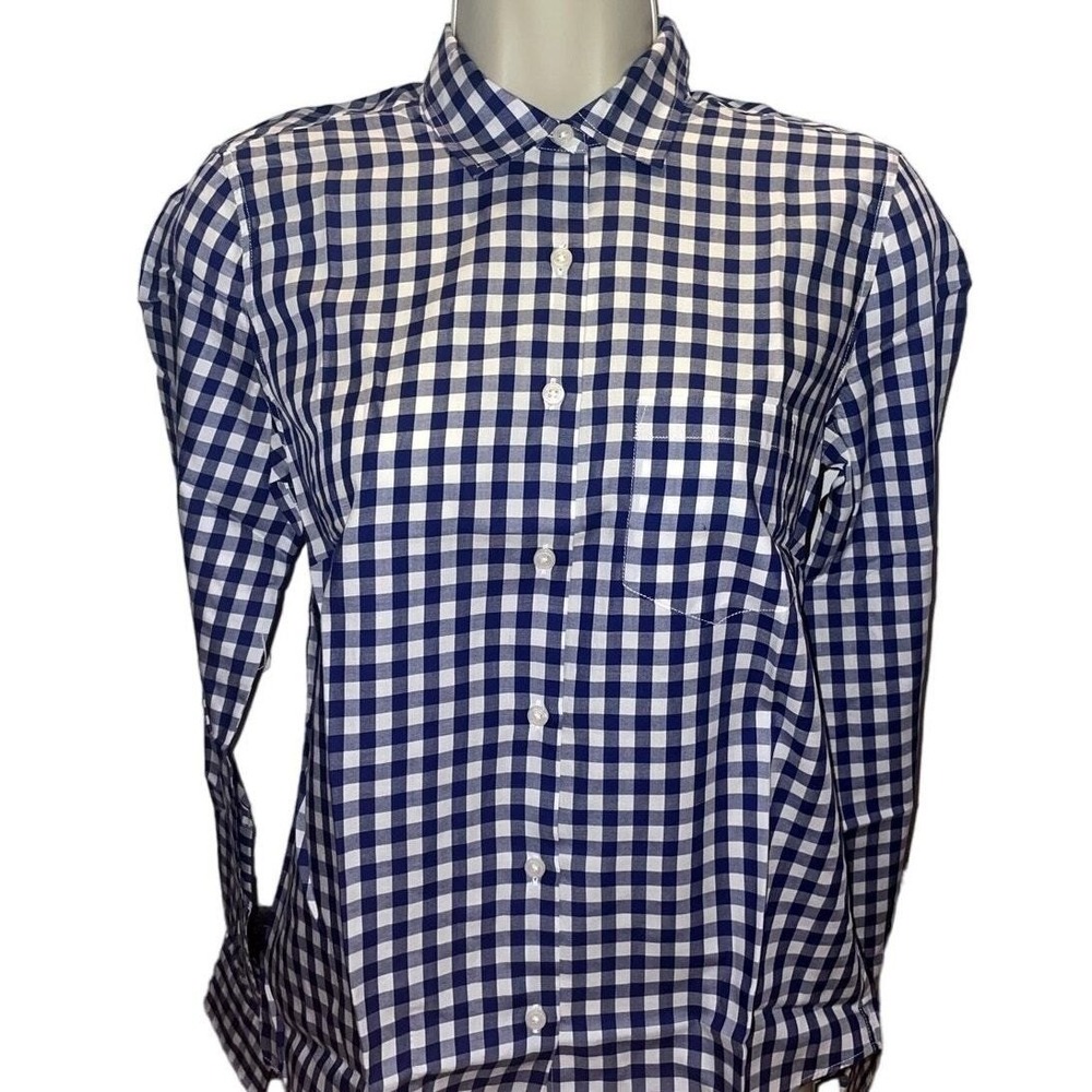 UNTUCKit Blue White Checked Button-Up Shirt Womens 6 NWT Workwear